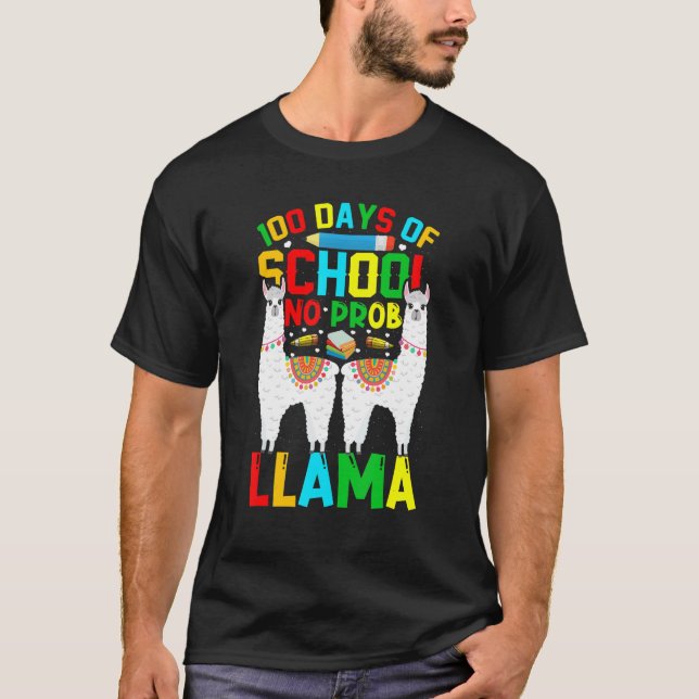 Camiseta 100 Dias De Escola Sem Prob-llama Professor Llama  (Frente)