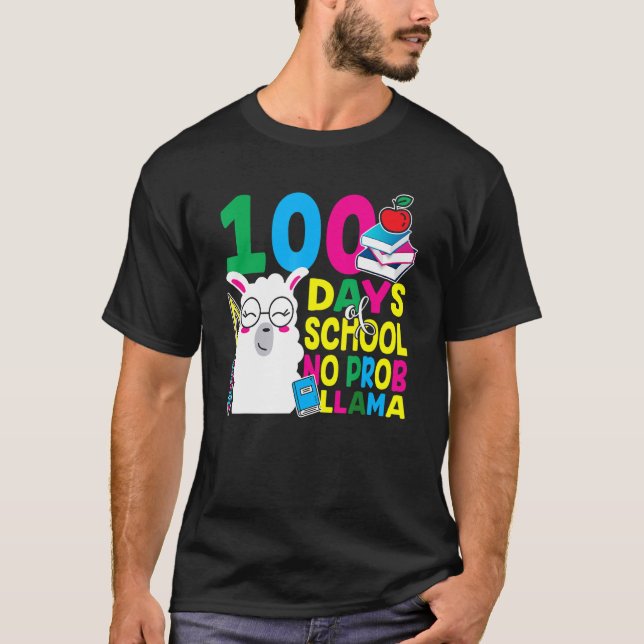 Camiseta 100 Dias De Escola Sem Prob-llama Professor Llama  (Frente)
