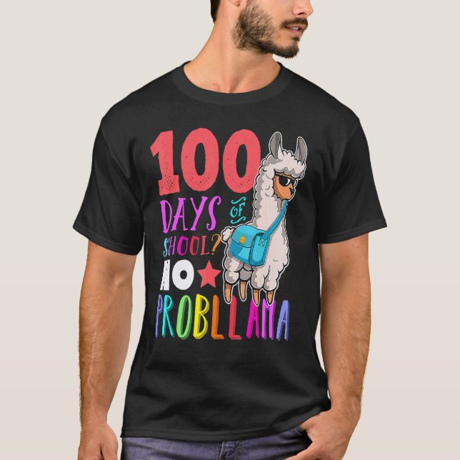 Camiseta 100 Dias De Escola  Sem Problema Lhama (Frente)
