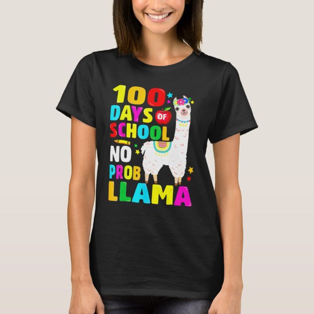Camiseta 100 Dias De Escola Sem Problema Llama Menina 100º  (Frente)