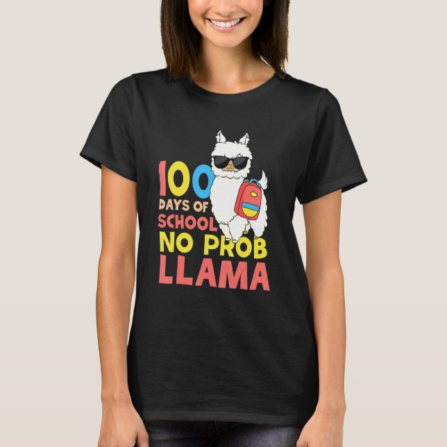 Camiseta 100 dias de escola sem problemas Professores Llama (Frente)