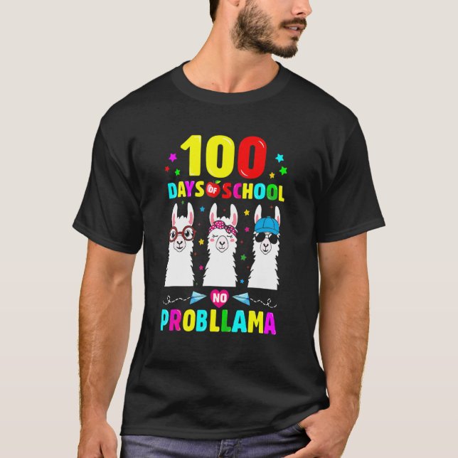 Camiseta 100 dias de escola sem problemas Professores Llama (Frente)