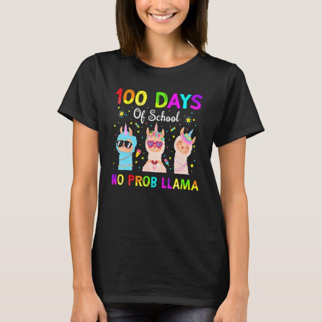 Camiseta 100 Dias De Escola Sem Probllama Llama Feliz 100º  (Frente)