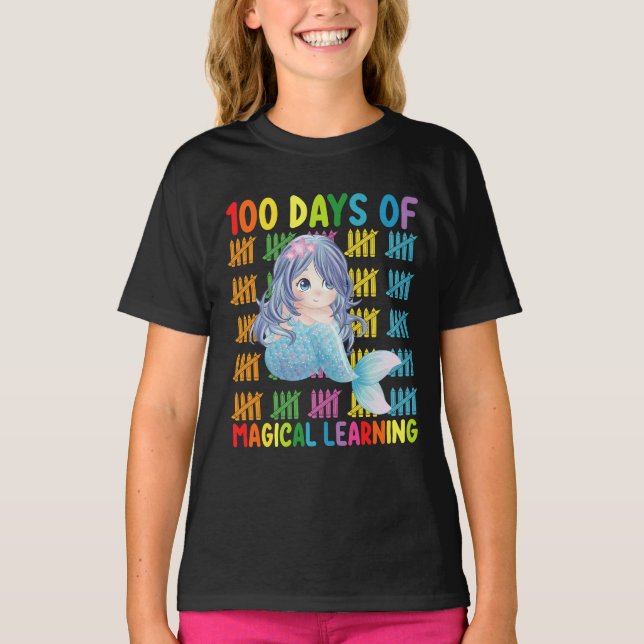 Camiseta 100 Dias De Escola Sereia De Aprendizado Mágico (Frente)