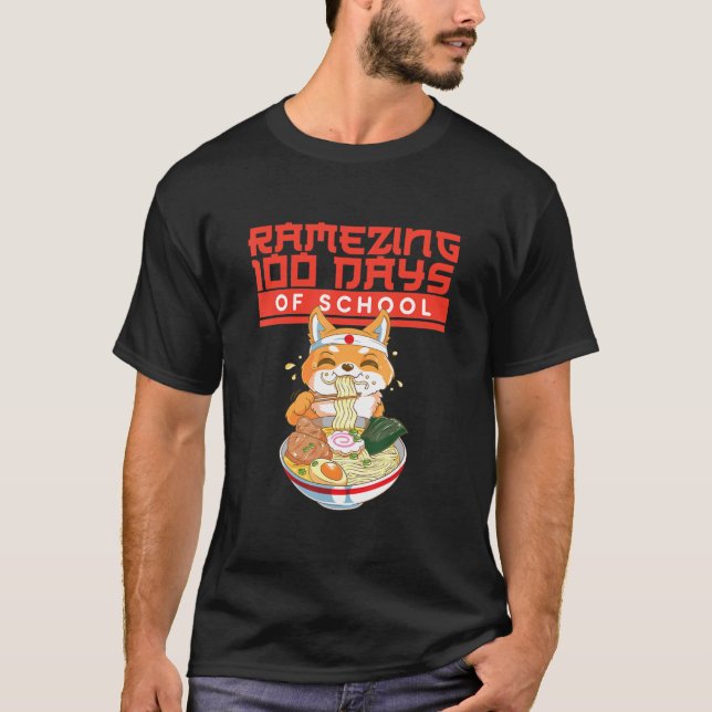 Camiseta 100 Dias De Escola - Shiba Inu Dog Ramen (Frente)