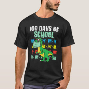 Camiseta 100 Dias De Escola T Rex Dino Em Máscara Quarenten
