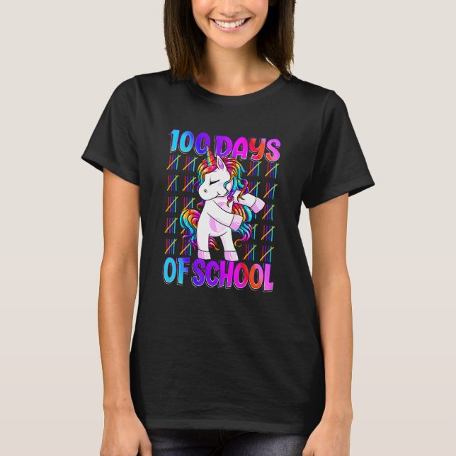 Camiseta 100 Dias De Escola Unicórnio Meninas Professora 10 (Frente)