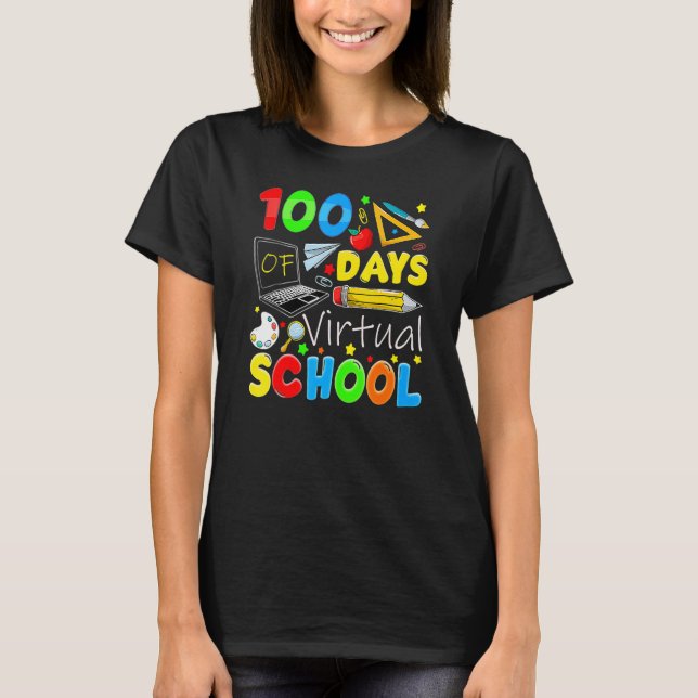 Camiseta 100 Dias De Escola Virtual Engraçado 100º Dia De E (Frente)