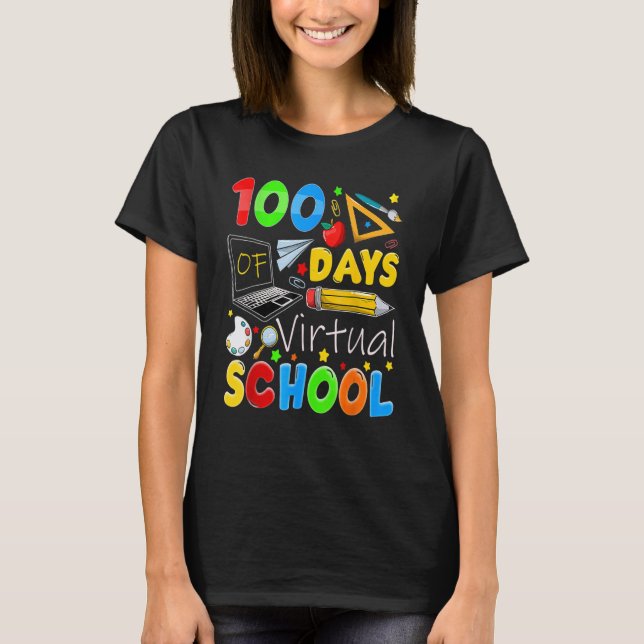Camiseta 100 Dias De Escola Virtual Engraçado 100º Dia De E (Frente)