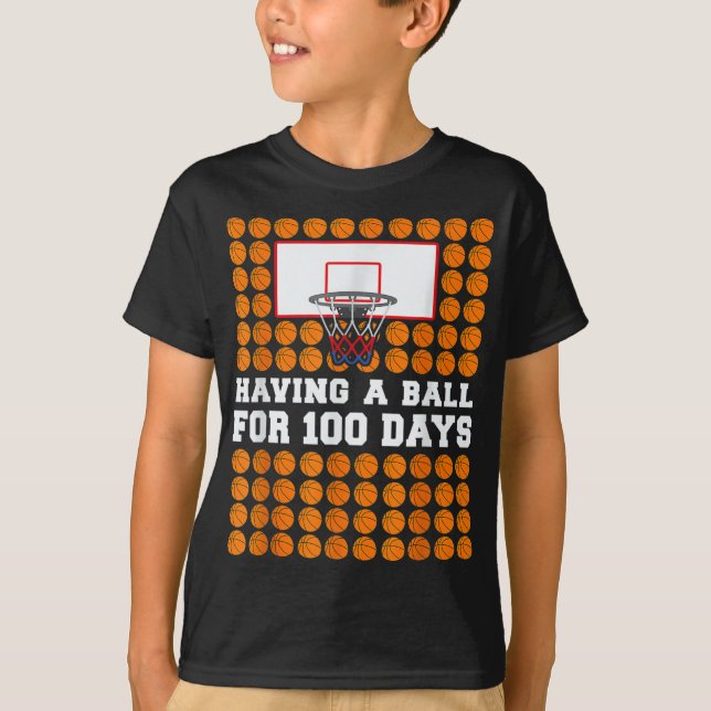 Camiseta 100 Dias De Escolas Basquete Bolas Do 100º Dia Pre (Frente)