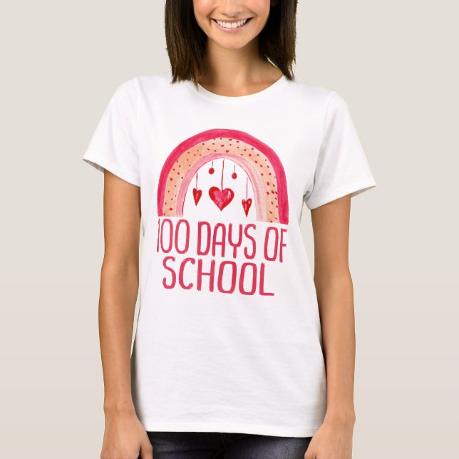 Camiseta 100 dias de estudante de Cotovelo-Arco-Íris da Esc (Frente)