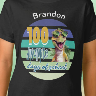 Camiseta 100 dias de estudante de Dinossauro Escolar Monogr