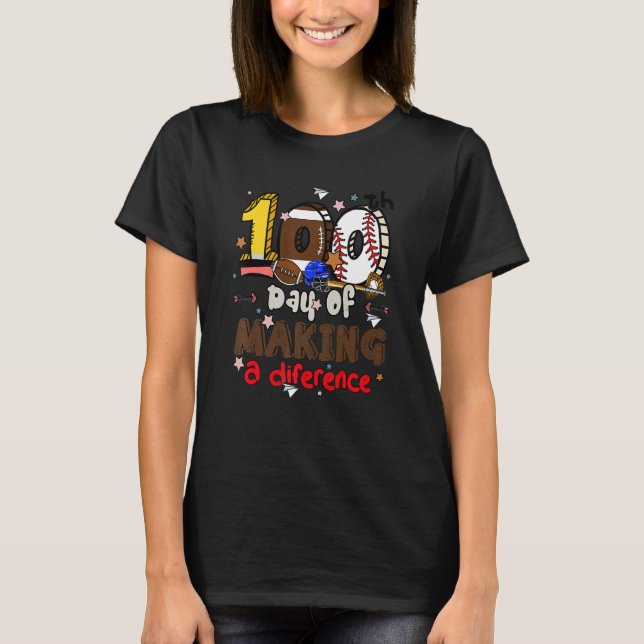 Camiseta 100 Dias De Fazer A Diferença De Basebol De Futebo (Frente)