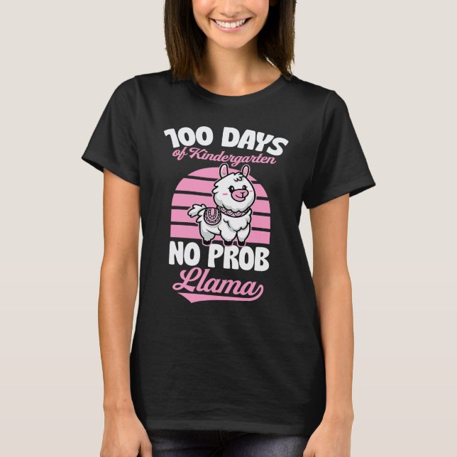 Camiseta 100 Dias De Jardim De Infância Sem Prob Llama Anim (Frente)