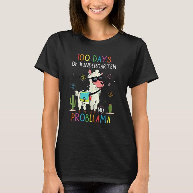 Camiseta 100 Dias De Jardim De Infância Sem Problema Llama  (Frente)