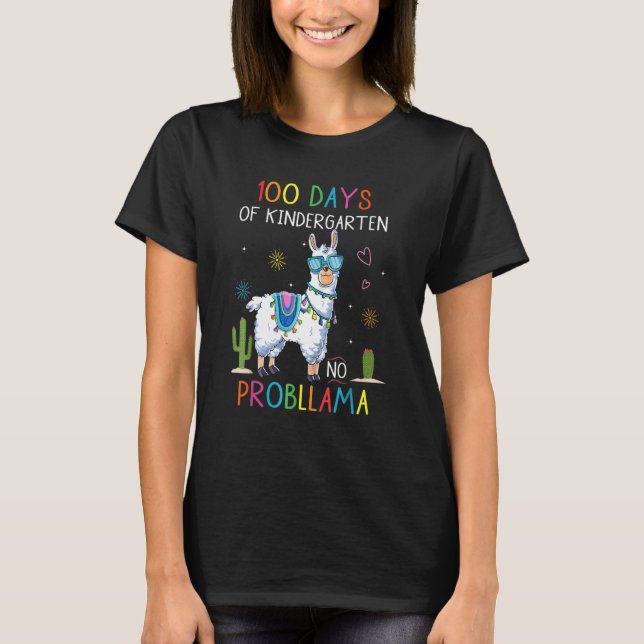 Camiseta 100 Dias De Jardim De Infância Sem Problema Llama  (Frente)