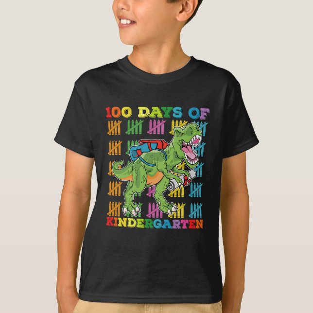 Camiseta 100 Dias De Jardim De Infância T Rex Dinosaur Scho (Frente)