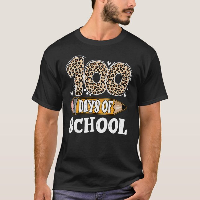 Camiseta 100 Dias De Leopardo Da Escola Feliz 100.º Dia Da  (Frente)