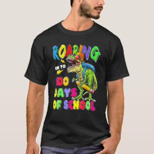 Camiseta 100 Dias De Meninos Escolares Dinossauro 100º Dia