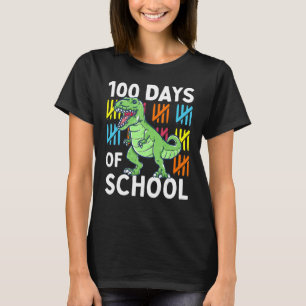 Camiseta 100 Dias De Meninos Escolares Dinossauro 100º Dia
