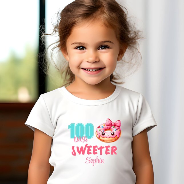 Camiseta 100 Dias De Nome Da Garota De Rosquinha Docinho (100 Days Of School Cute Sweet Donut Girl Name Toddler T-shirt)