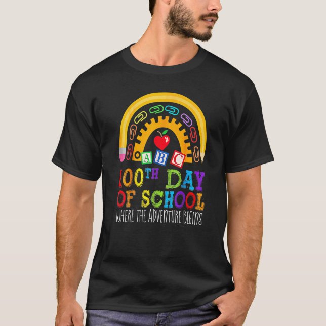 Camiseta 100 Dias De Professora 100.º Dia Da Escola Onde Ad (Frente)