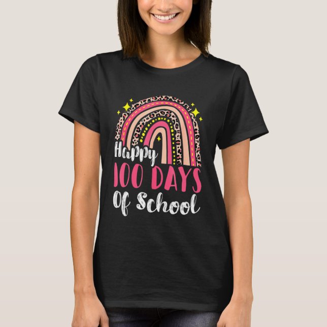 Camiseta 100 Dias De Professora Leopard Rainbow 100º D (Frente)
