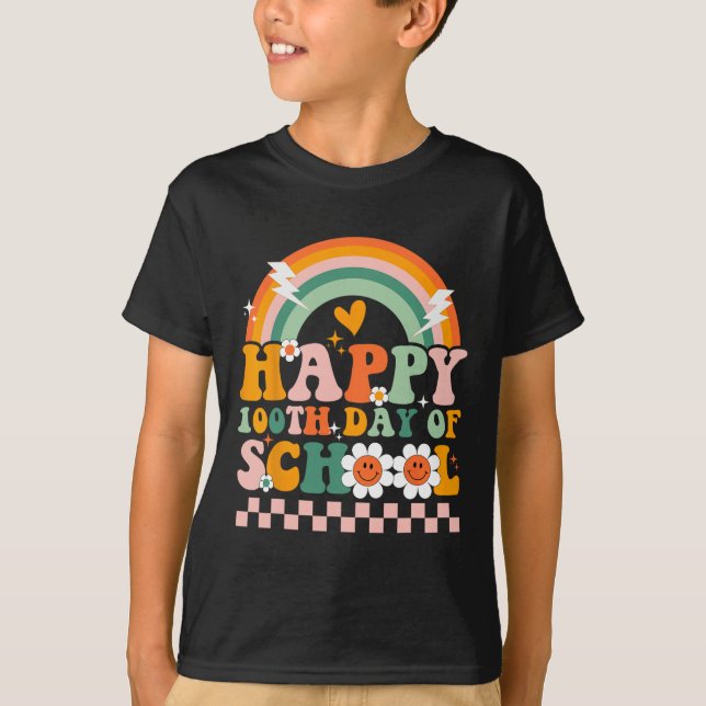 Camiseta 100 Dias De Professores Crianças Retro Groovy 100º (Frente)