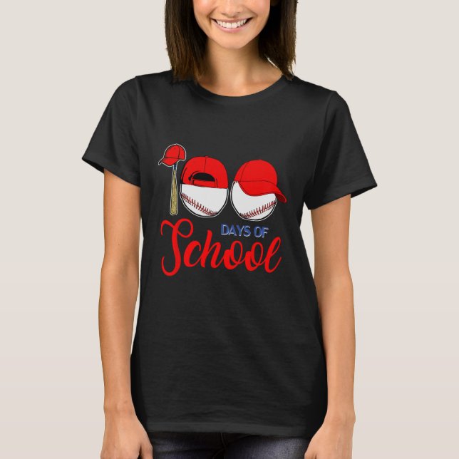 Camiseta 100 Dias De Professores De Basebol Escolar 100 Dia (Frente)