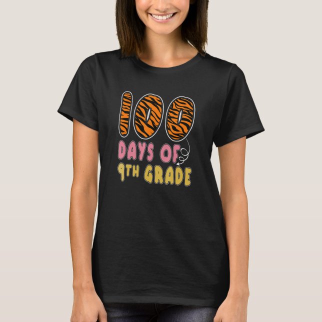 Camiseta 100 Dias De Professores De Impressão De Tigre Do 9 (Frente)