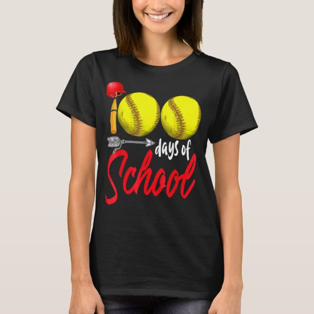 Camiseta 100 Dias De Professores De Softball Escolar 100 Di (Frente)