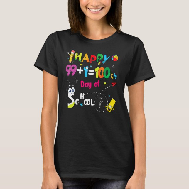 Camiseta 100 Dias de Professores Escolares ou Crianças Feli (Frente)