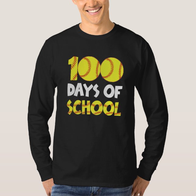 Camiseta 100 Dias De Softball Escolar Feliz 100 Dias (Frente)