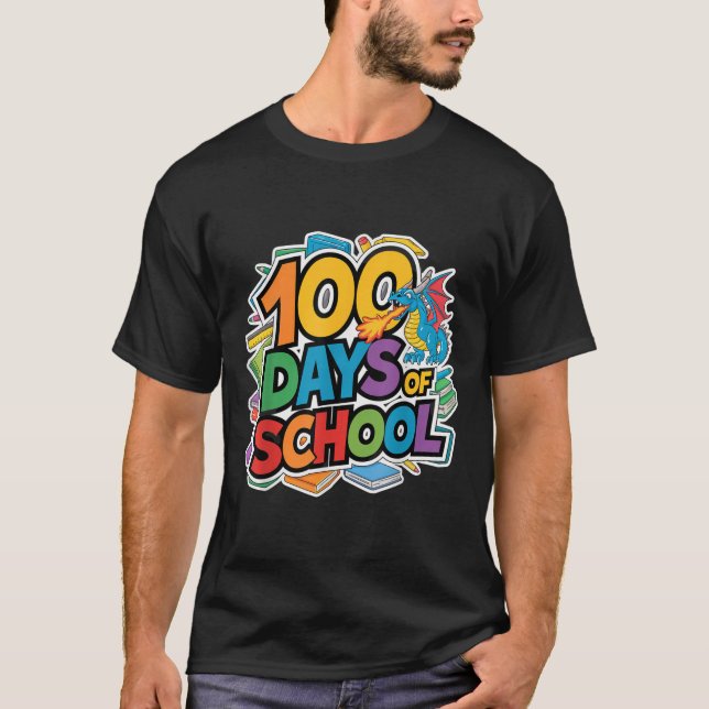 Camiseta 100 Dias De Tema De Dragão Escolar Crianças Profes (Frente)