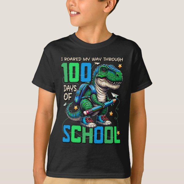 Camiseta 100 Dias De Trex Escolar 100 Dias Mais Inteligente (Frente)
