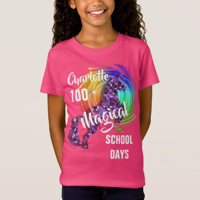Camiseta 100 Dias De Unicórnio Magical Escolar Personalizad (Frente)