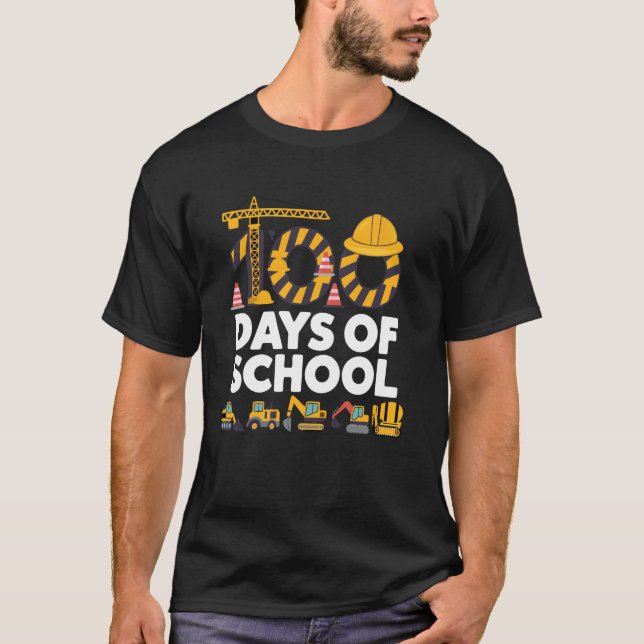 Camiseta 100 Dias De Veículo De Construção Escolar Meninos  (Frente)