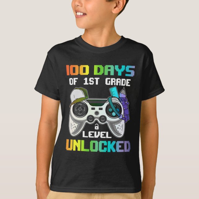 Camiseta 100 Dias De Vídeo Gamer G Desbloqueado De Nível 1r (Frente)