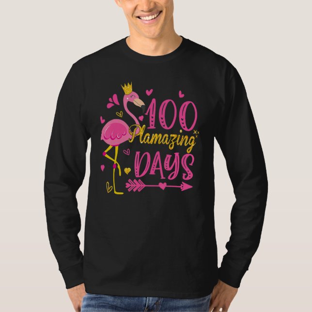 Camiseta 100 Dias Incríveis Da Escola Flamingo 100º Dia Te (Frente)