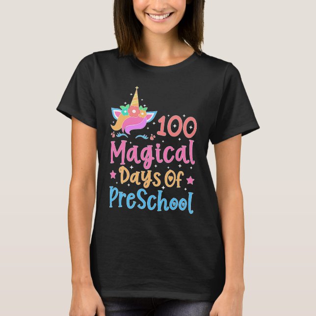 Camiseta 100 dias mágicos de ensino pré-escolar (Frente)