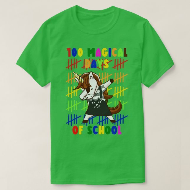 Camiseta 100 Dias Mágicos De Unicórnio Escolar 12 (Frente do Design)
