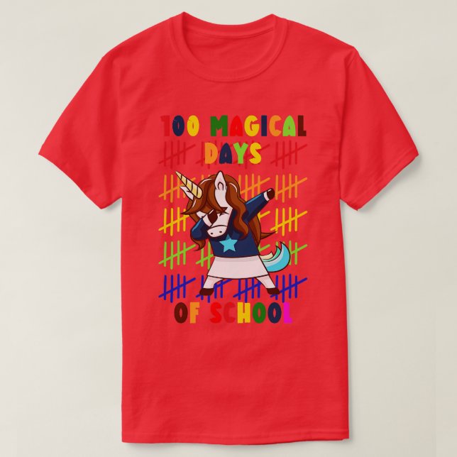 Camiseta 100 Dias Mágicos De Unicórnio Escolar 3 (Frente do Design)