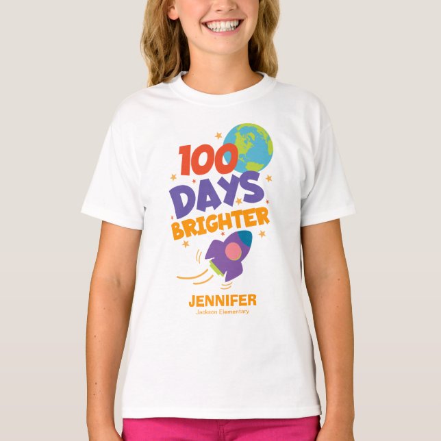 Camiseta 100 dias mais brilhante Foguete giro 100 dias de e (Frente)