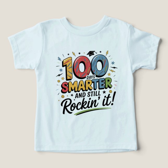 Camiseta 100 Dias Mais Inteligente e Ainda Rockeando (Design frontal)
