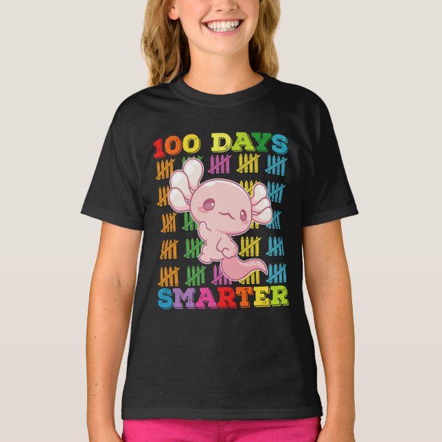 Camiseta 100 Dias Mais Inteligentes Axolotl 100º Dia Da Esc (Frente)