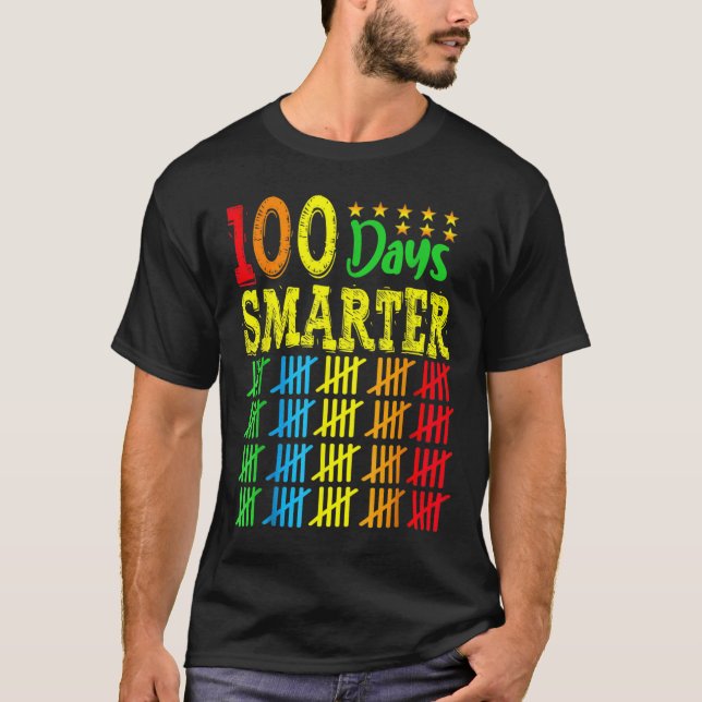 Camiseta 100 Dias Mais Inteligentes Contando Hash Marks Dia (Frente)