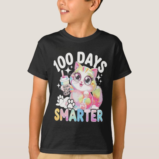 Camiseta 100 Dias Mais Inteligentes Figurino De Gato Kawaii (Frente)