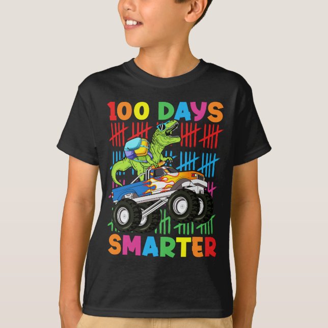Camiseta 100 Dias Mais Inteligentes Rapazes Monstrosos Dino (Frente)