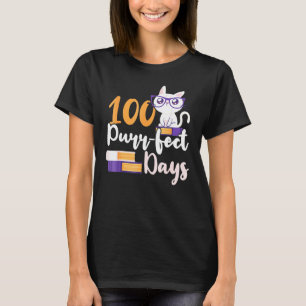 Camiseta 100 Dias Meninas Engraçadas Gato 100º Dia Da Escol