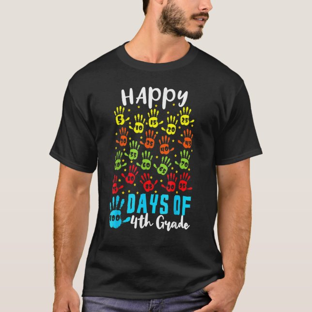 Camiseta 100 Hand Kid 4th Grade Happy 100th Days 100 Days O (Frente)
